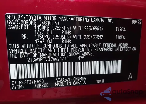 2025 Toyota Rav4 Xle from USA, damaged, VIN 2T3W1RFV0SW421715
